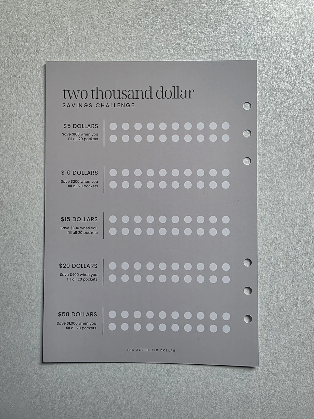 Aesthetic Dollar 2k savings challenge *tracker only*
